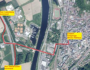 Luftbild Merzig mit Anfahrt Merziger Rathaus